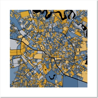 Bucharest Map Pattern in Blue & Gold Posters and Art